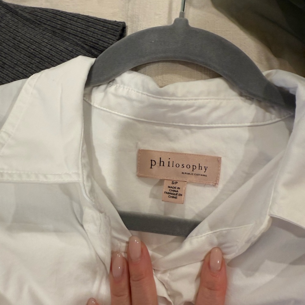 Philosophy White Casual Button Down Short Sleeve Shirt with pocket size small - Picture 3 of 3